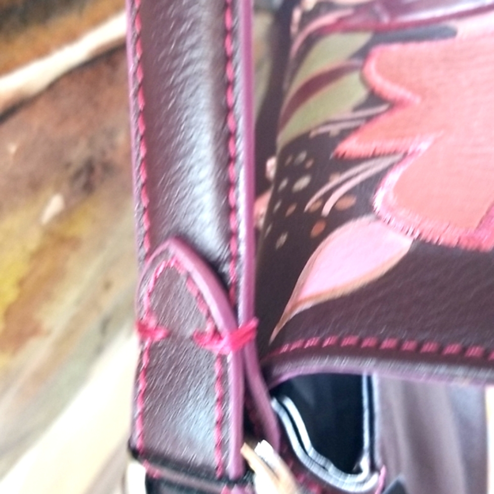 ARTSY GIAN Franco SISTI Wine Floral Collage Appliques Leather Shoulder Bag NWT - Picture 6 of 13